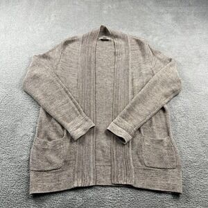 Linen Cotton Cardigan Women Size Medium Beige Open Front Pocket Appleseed's